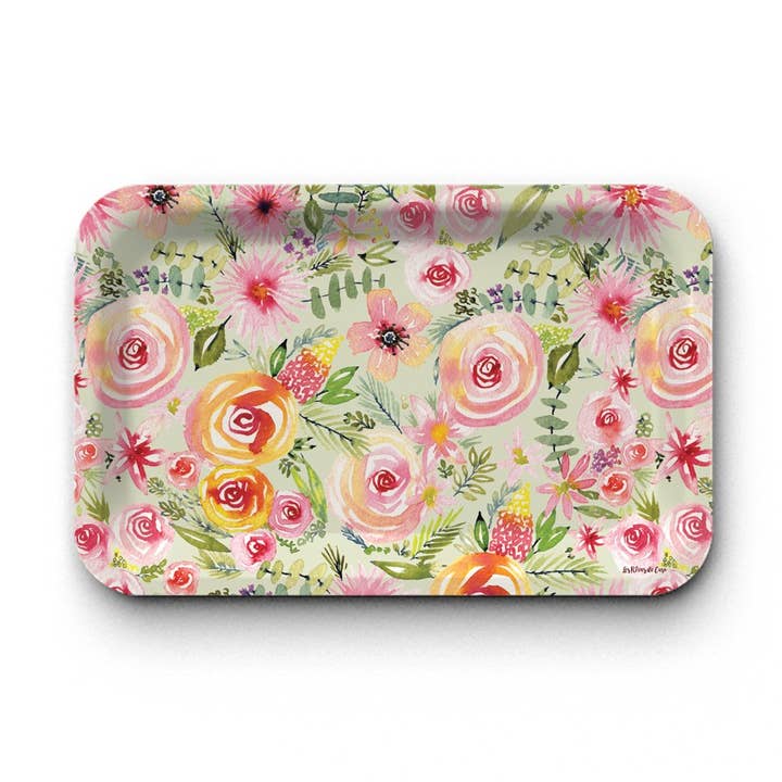 Kraft rektangulær bakke (28x18 cm) - Spring floral for engroshandel hos Hirondelle & Cie