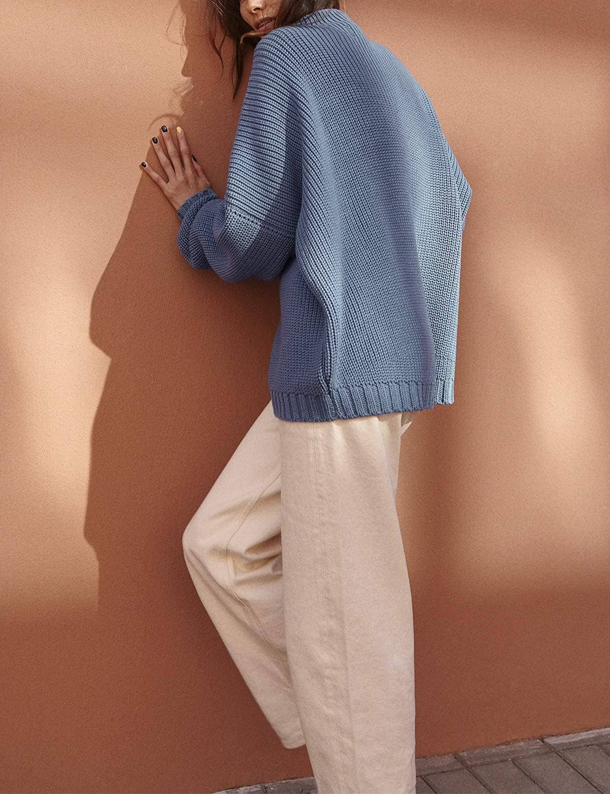 Chicto – Großhandel Strickpullover – Damen – Damen Oversized Pullover Fledermausärmel Stehkragen Jumper Oberteile11