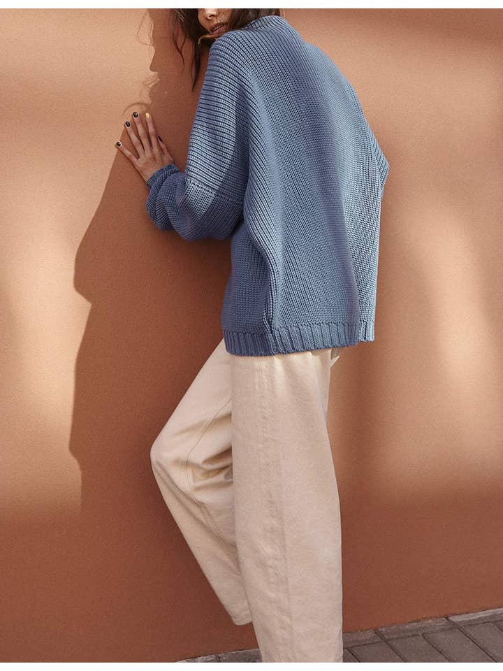 Chicto – Großhandel Strickpullover – Damen – Damen Oversized Pullover Fledermausärmel Stehkragen Jumper Oberteile11