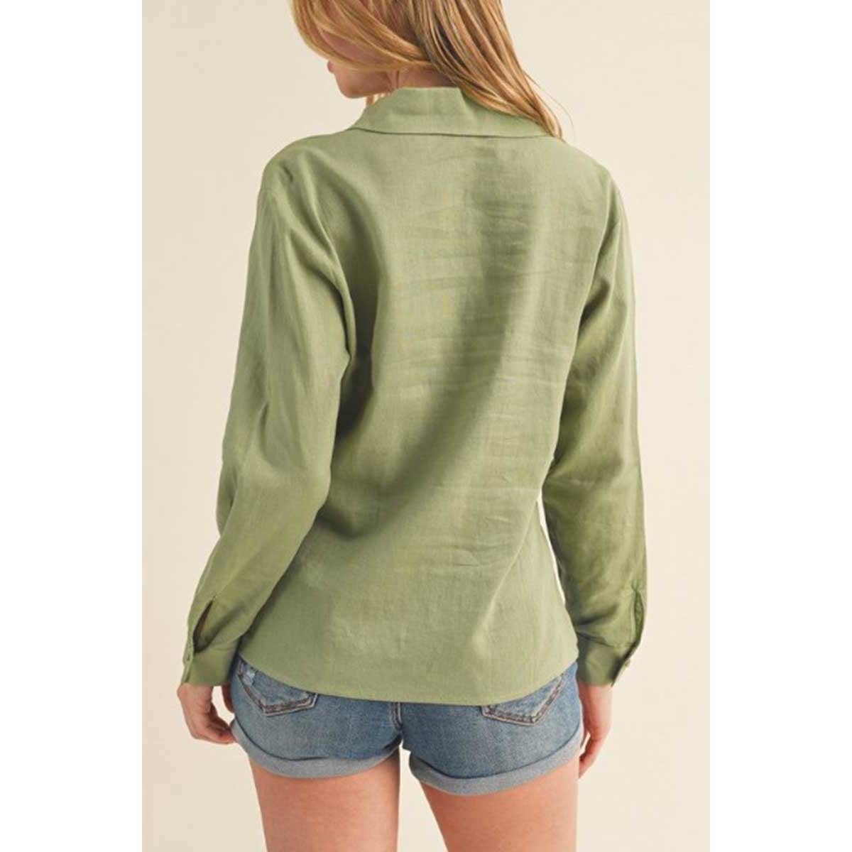 Timeless - Wholesale Button Down Shirt - Women's - LINEN LONG SLEEVE BUTTON DOWN SHIRT W SIDE SLITS2