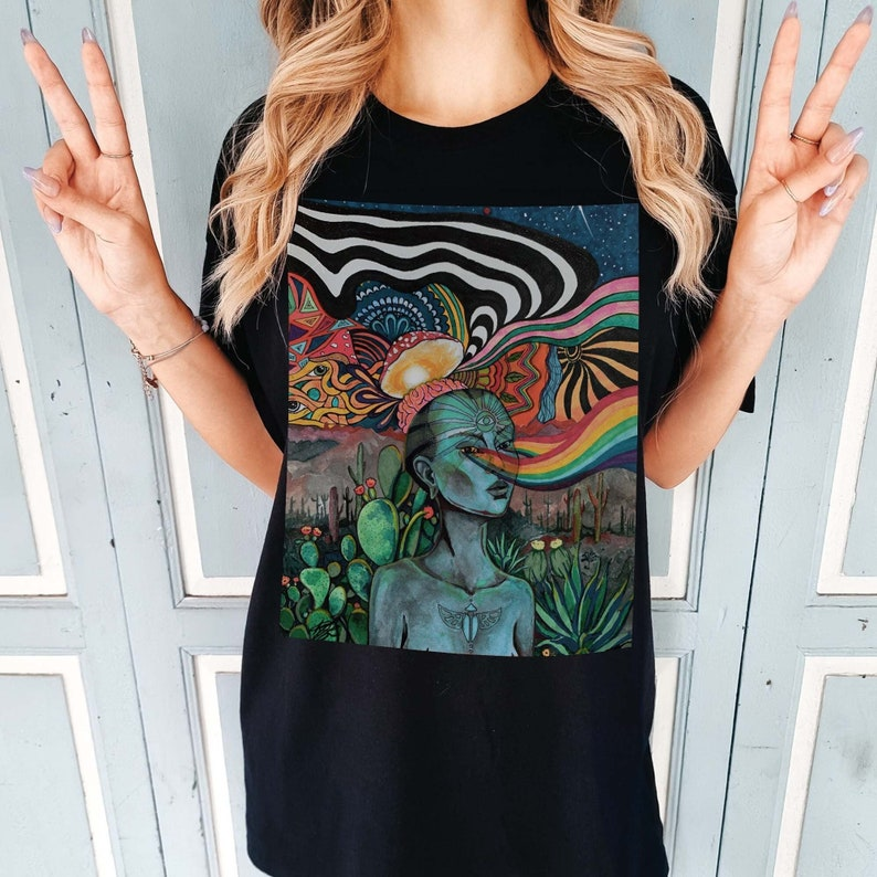 Black   Vision Quest Trippy Shirt, Psychedelic Hippie T-shirt for wholesale on Faire0