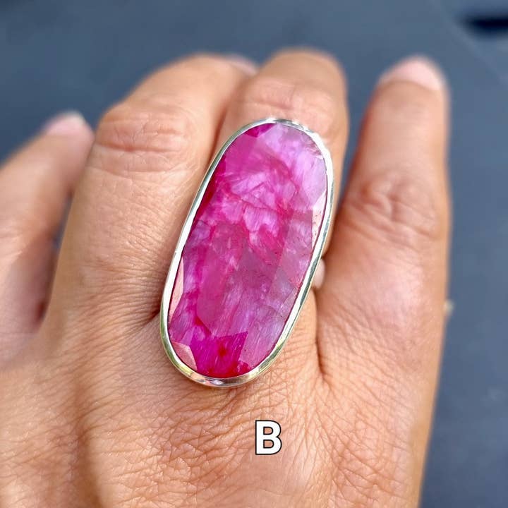 Mistry Gems – wholesale Cocktail/statement ring – Adjustable Long Oval Ruby Ring | 925 Sterling Silver, R2341