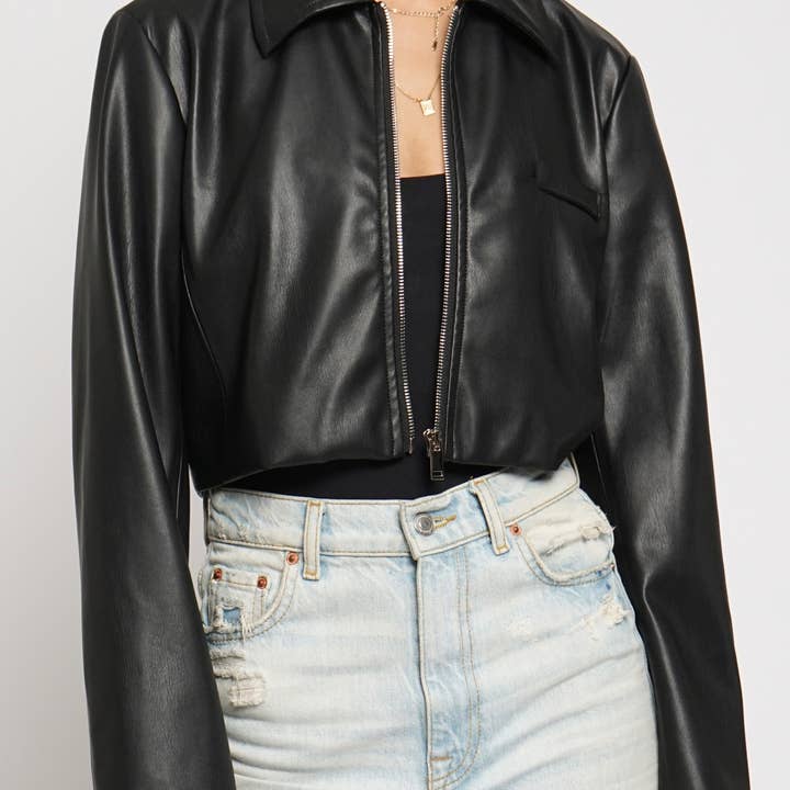 Sans Souci - Wholesale Jacket - Women's - PU ZIP FRONT CROP JACKET