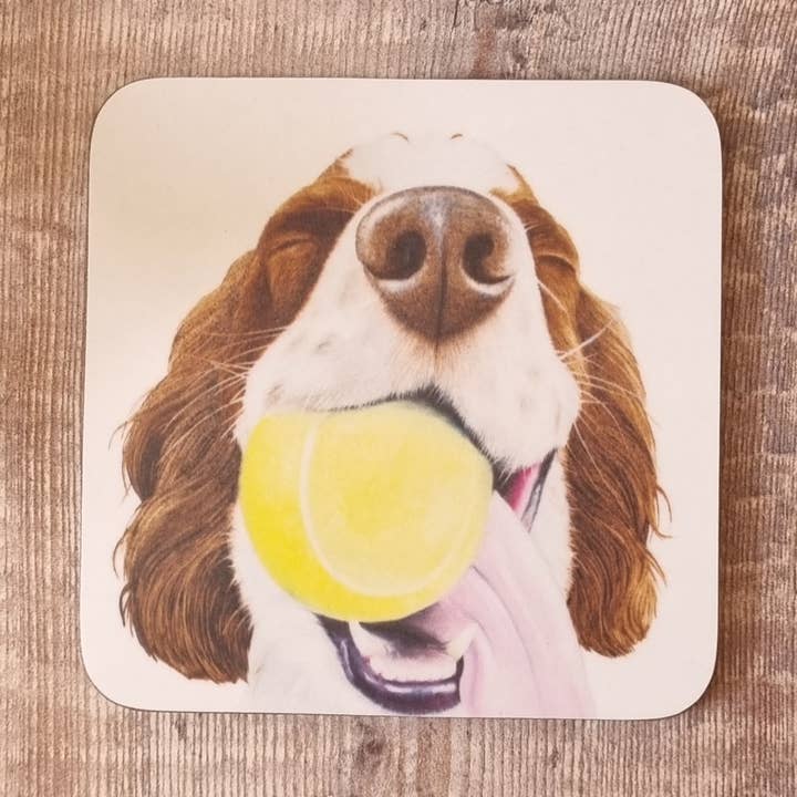 Firkantet melamin coaster 'Ned the Sprocker Spaniel' for engroshandel hos Lucy's Farm