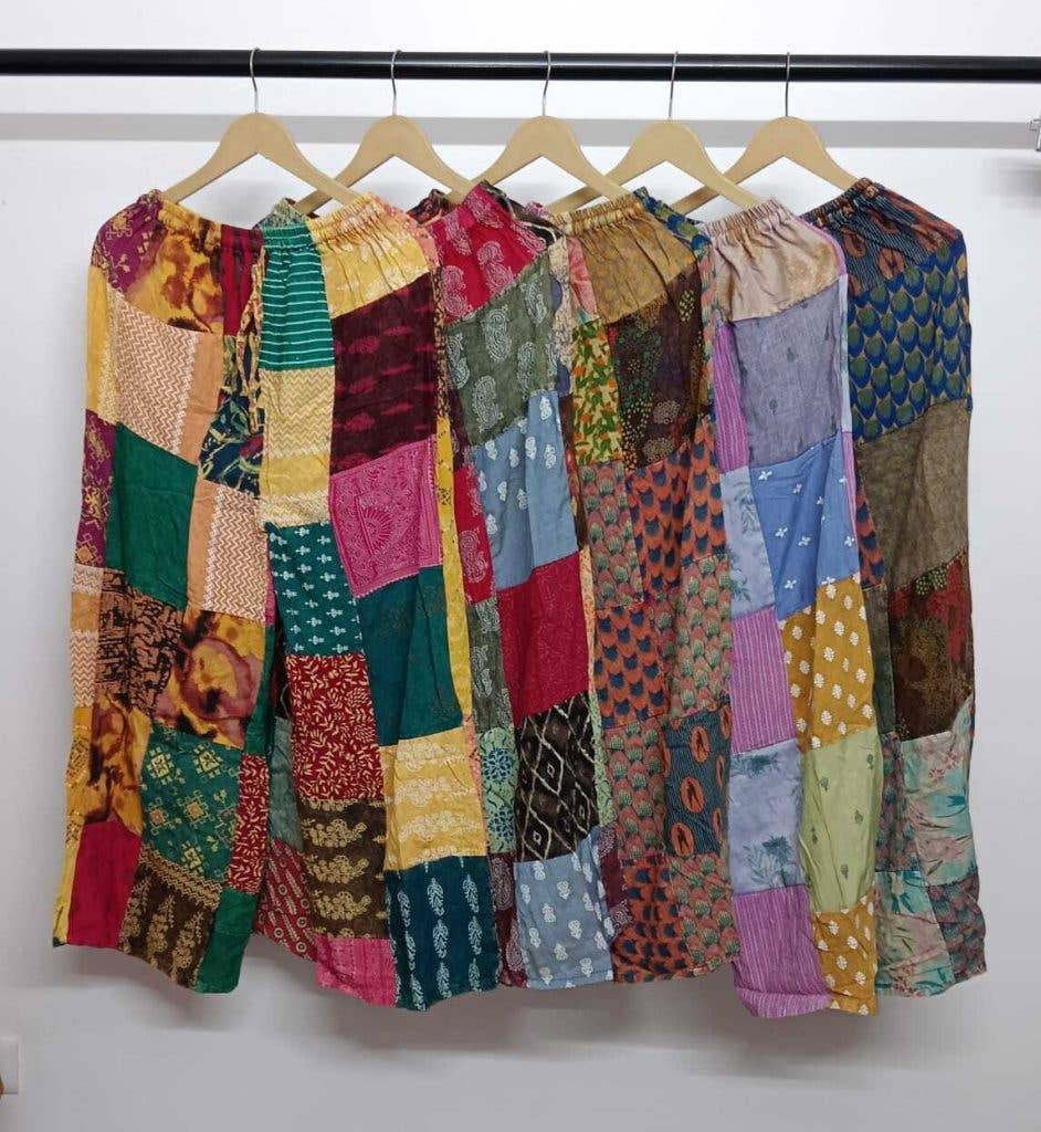 Wevez - Wholesale Pants - Women's - Women Patchwork Wide Leg Acidwash Elastic Waist Pant Mix Lot3