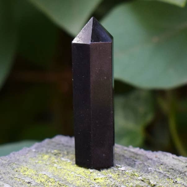 Natural Polished Black Tourmaline Faceted Crystal Stone Pencil Point for wholesale by Reiju