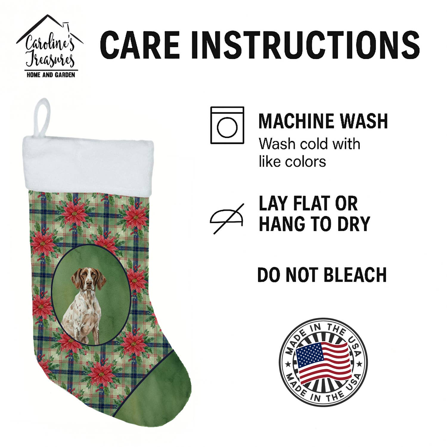 Caroline's Treasures - Wholesale Holiday Stocking - Pets - German Shorthaired Pointer Christmas Poinsettas Stocking WD3
