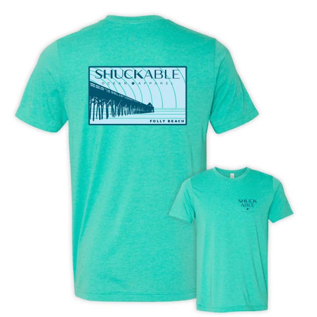 Folly Beach Landscape Tee - Navy and Light Blue Imprint for wholesale by Shuckable