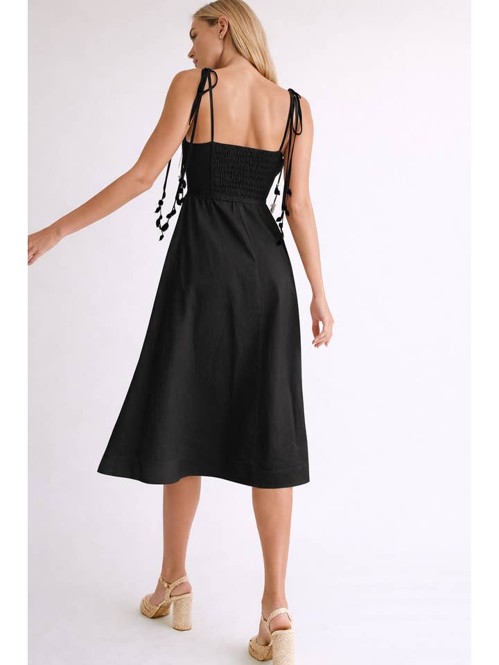 Endless Blu - Wholesale Dress - Women's - LD1003 Linen Midi Dress with Corset Bodice4