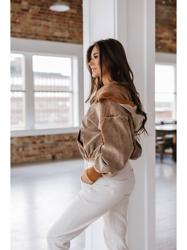 Chestnut Matty Corduroy Hoodie | S-XL for wholesale on Faire