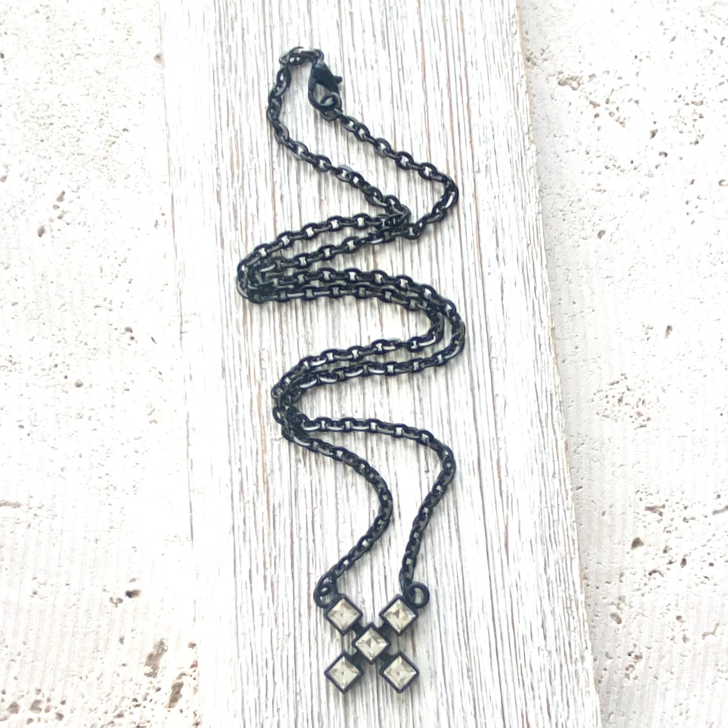 VB&CO Designs Handmade Jewelry - Wholesale Pendant/Charm Necklace - Matte black X kiss crystal necklace 2