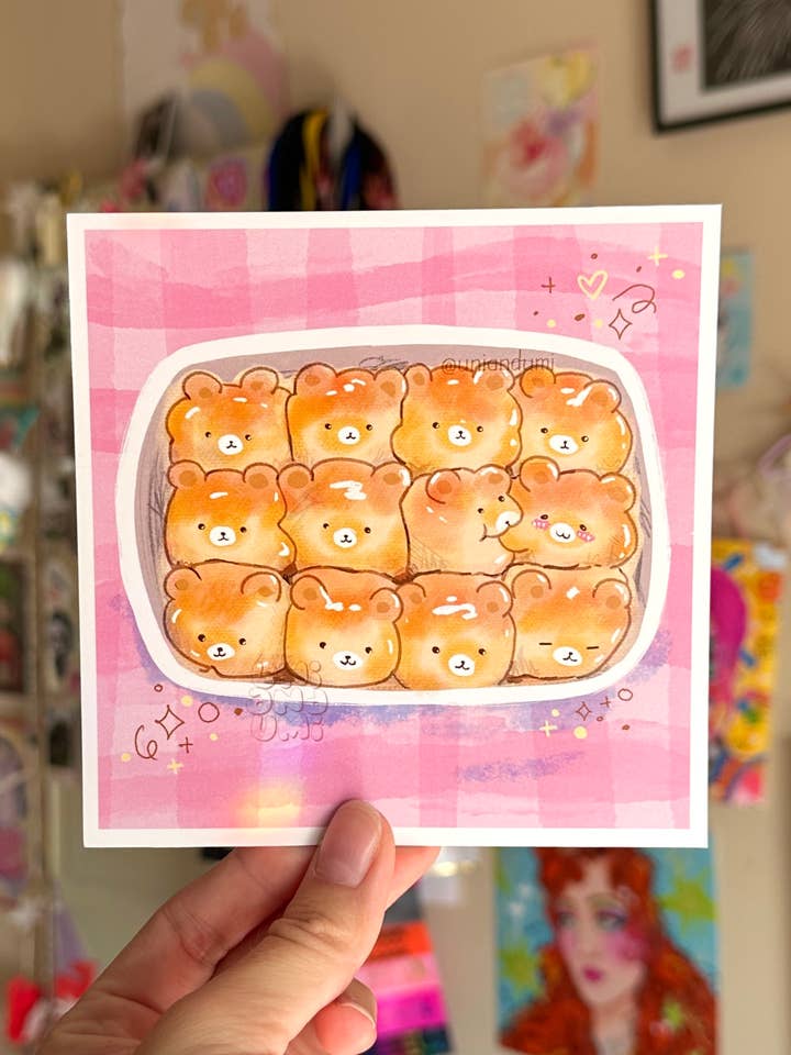 Bärenbrot 5”x 5” Mini-Druck | Kawaii-Illustrationsdruck für den Großhandel von Uni & Umi