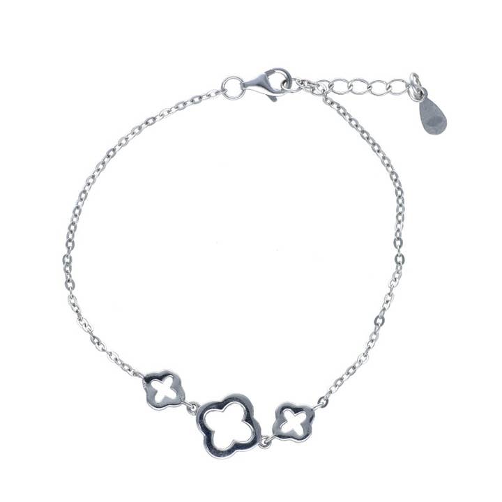 Sterling Silver Three Flowers Bracelet with Zircons for wholesale by Las Joyas de Amanda