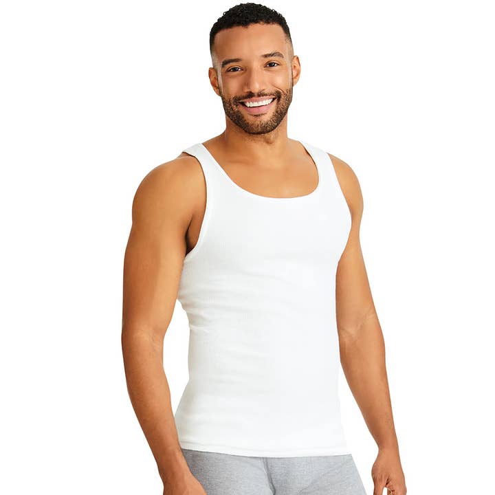 Infinite Basics – Großhandel Tanktop – Herren – 6er-Pack Hanes Herren ComfortSoft 100% Baumwolle Etikettloses Unterhemd - Tank, V-Ausschnitt, Rundhals