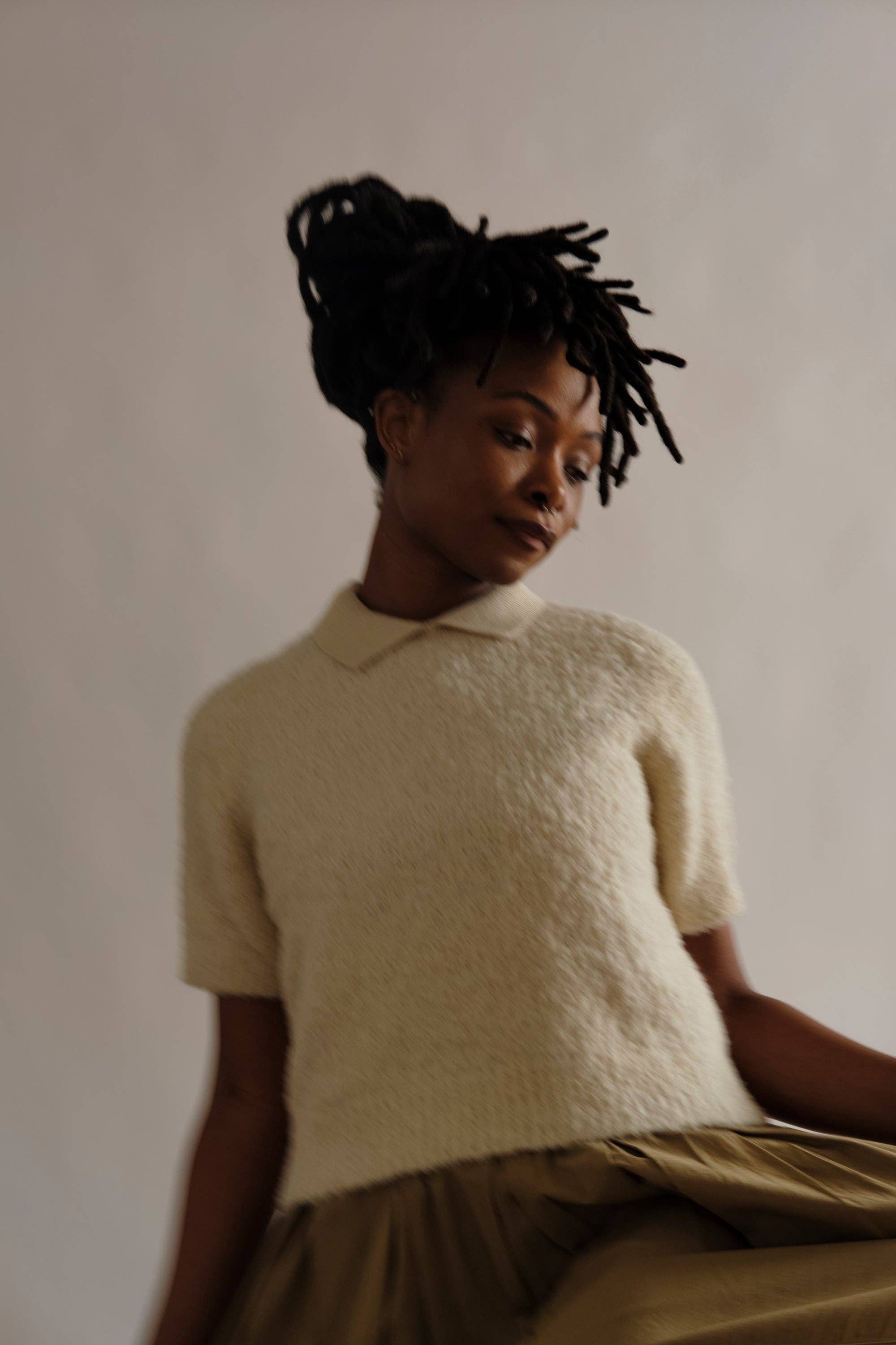 The Endery - Wholesale Polo - Women's - Ramona Bouclé Short Sleeve Polo - Calcite8