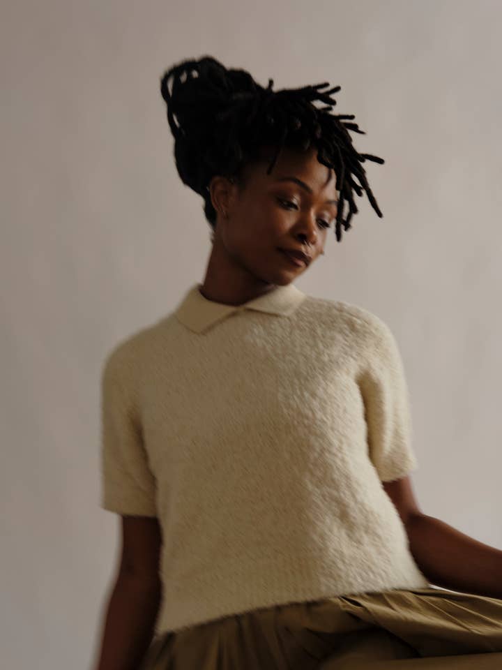 The Endery - Wholesale Polo - Women's - Ramona Bouclé Short Sleeve Polo - Calcite8