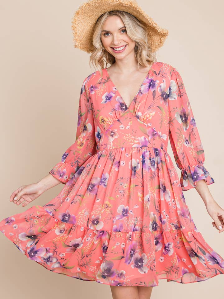 Robe de mode imprimée en mousseline de soie florale ETK-8773 pour la vente par Emerald Collection