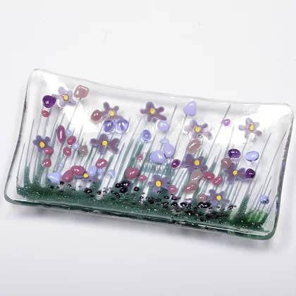 Plato pequeño de vidrio fundido hecho a mano, violeta para venta al por mayor de Pam Peters Designs