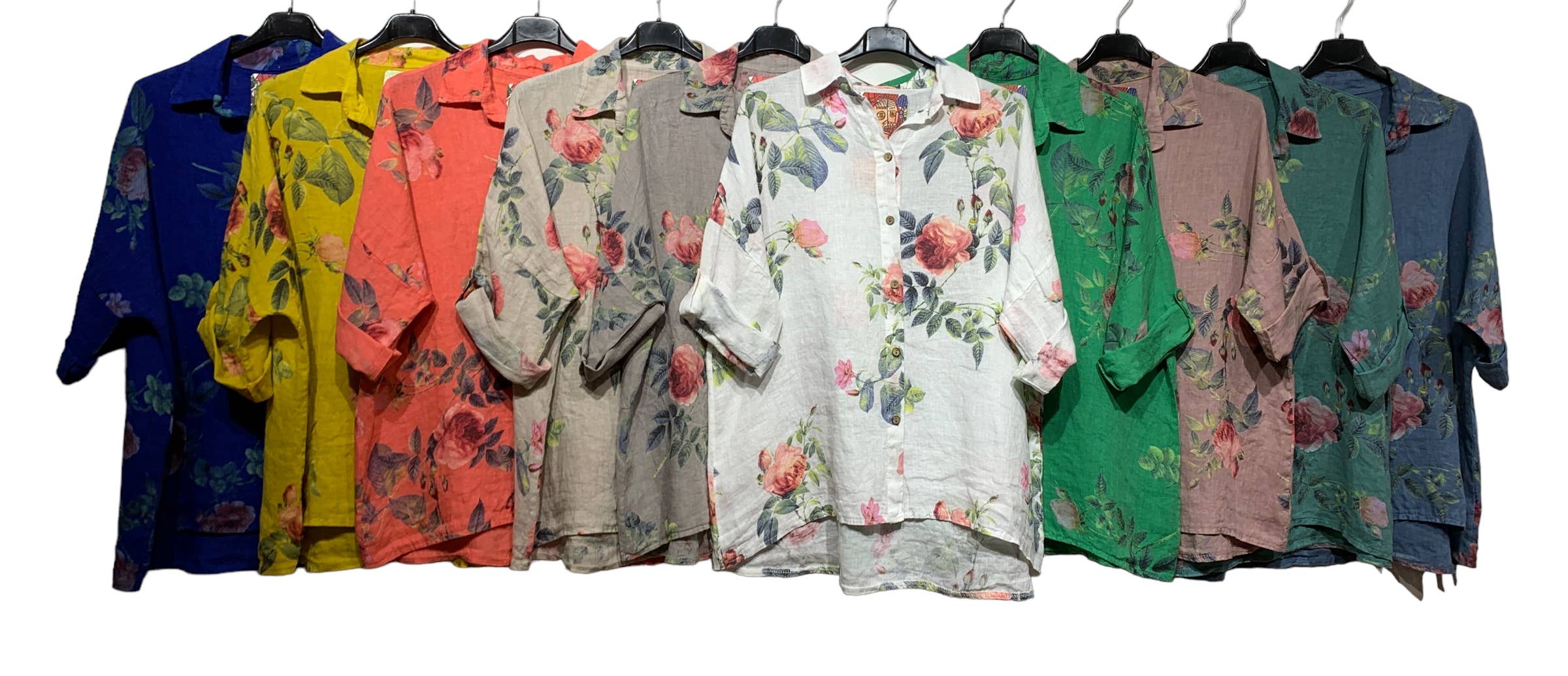 LINEN & COTTON HOUSE – Engroshandel Skjorte med buttondown – til kvinder – Tunika i 100% hør med blomsterprint 523525