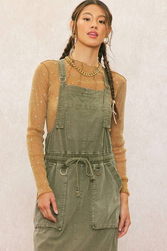 Olive Pre Washed Overall Dress for wholesale on Faire6