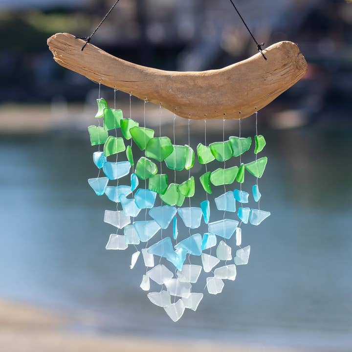 Carillon en bois flotté et verre recyclé - Aqua, turquoise, vert pour la vente par Cohasset Gifts