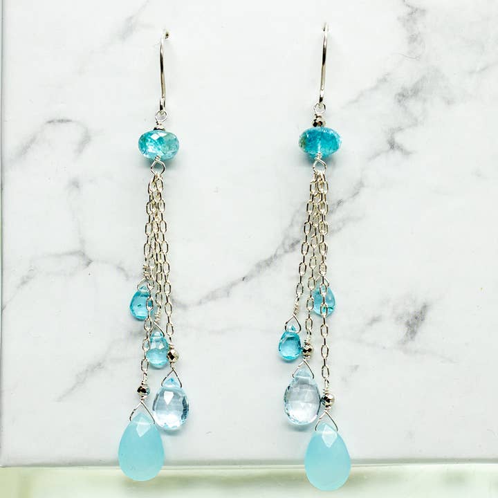 Chalcedony & Apatite Tassel Earrings for wholesale by Susan Roberts Jewelry