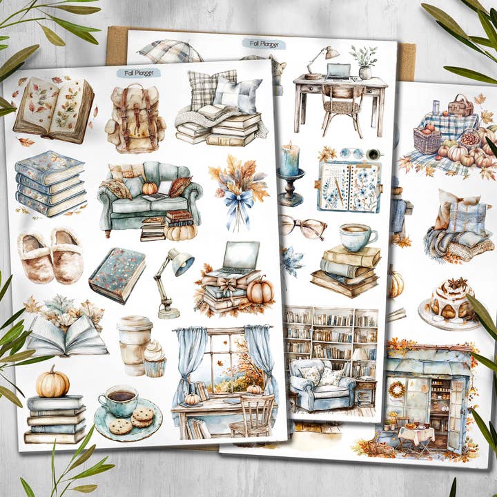 Feuille d'autocollants pour planificateur d'automne. Autocollants pour bureau à domicile pour la vente par DailyStickersUK