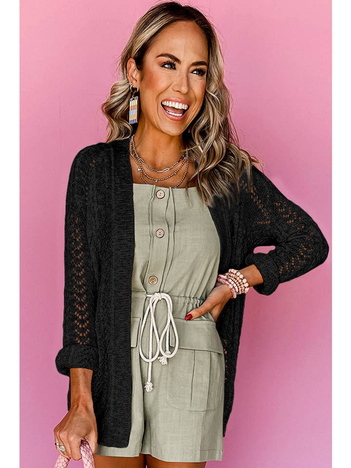 Amaryllis Apparel - Wholesale Cardigan - Women's - Solid Open Knit Cardigan2