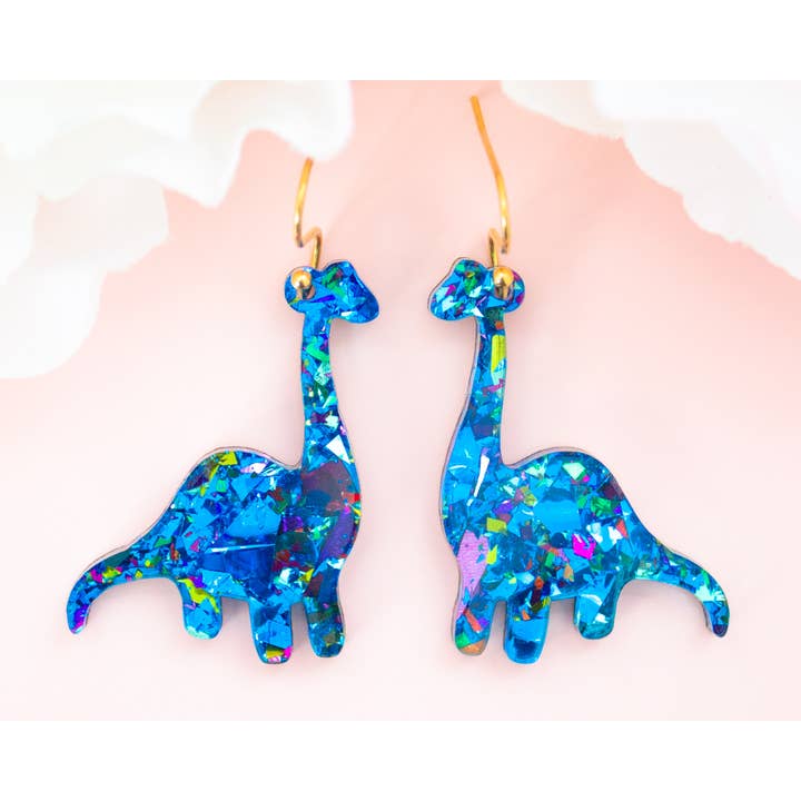 Blue Dinosaur Earrings, Acrylic Dangles Handmade for wholesale by Momenti di Vita