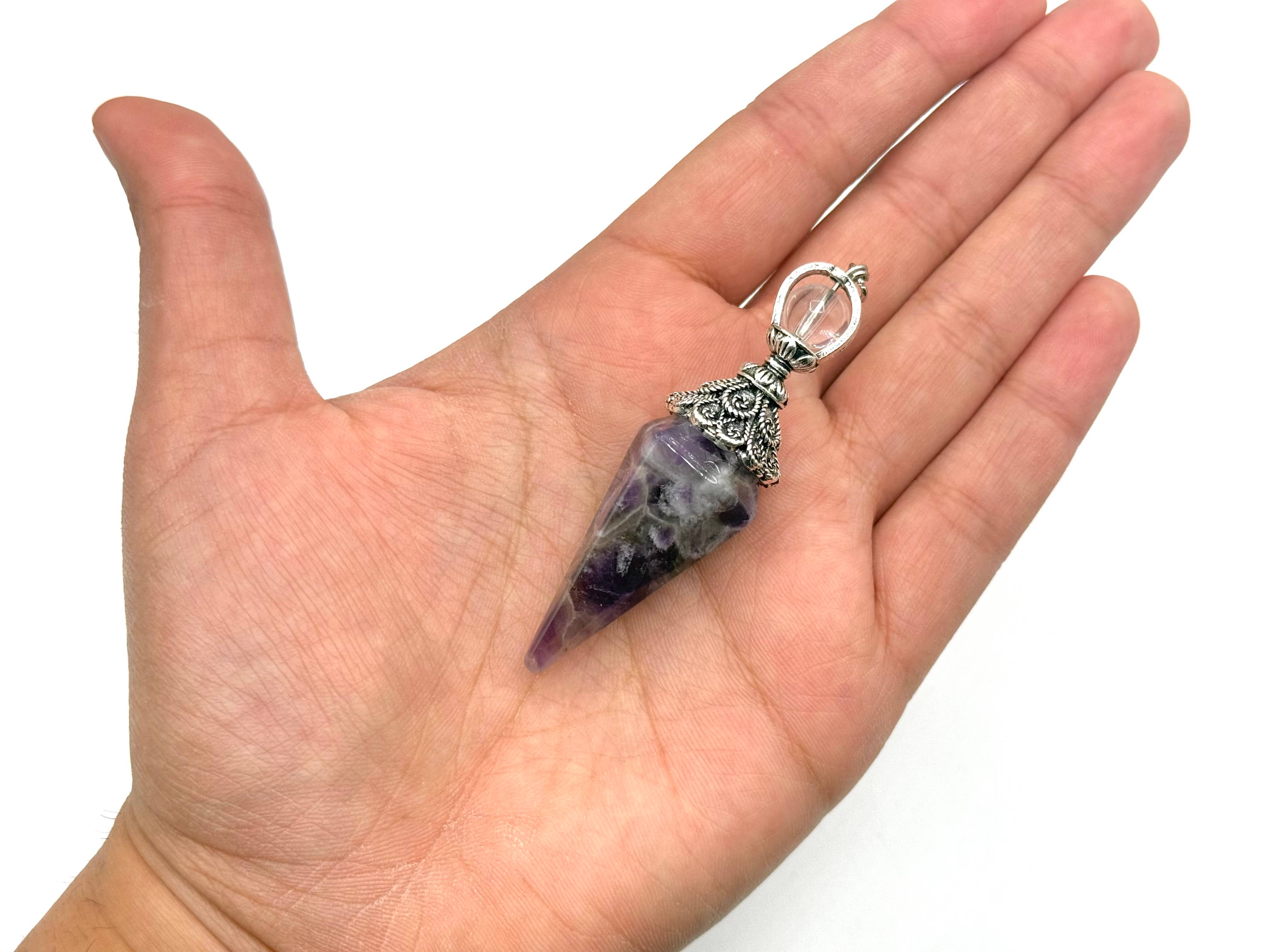 Meraki Gemstones - Wholesale Pendulum Board - Amethyst Double Cap Pendulum with Silver Plate Chain8