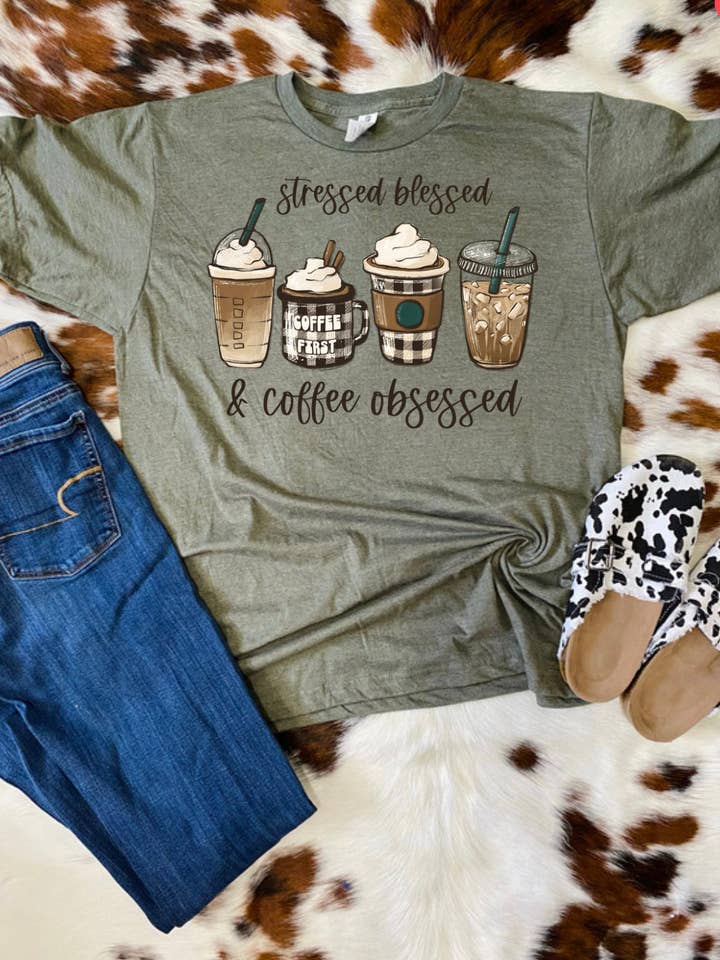 Gestresstes, gesegnetes und vom Kaffee für den Großhandel von Cute As A Rustic Button