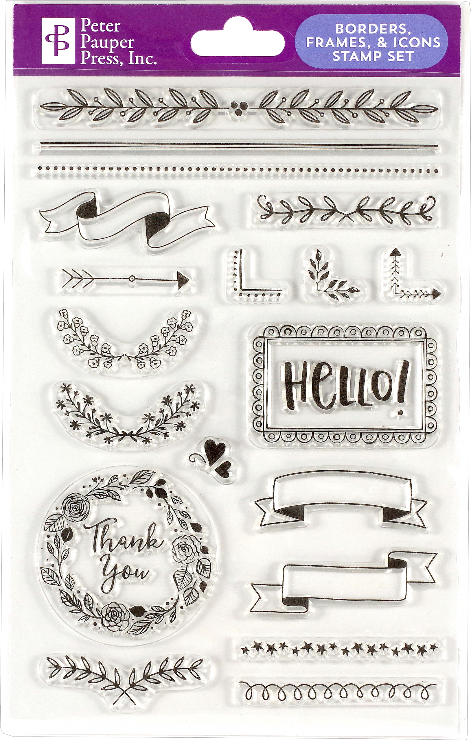 Peter Pauper Press - Wholesale Rubber/Decorative Stamp - Borders, Frames & Icons Clear Stamp Set1