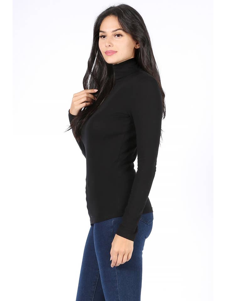 Color 5 - Wholesale T-Shirt - Women's - Solid color turtle neck long sleeve cotton lycra t shirt