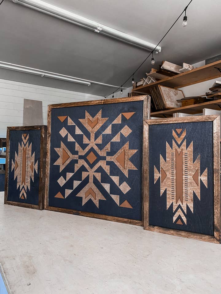 Tribal Aztec Wood Wall Art | 3 Piece Set for wholesale by Birch and Home Handmade