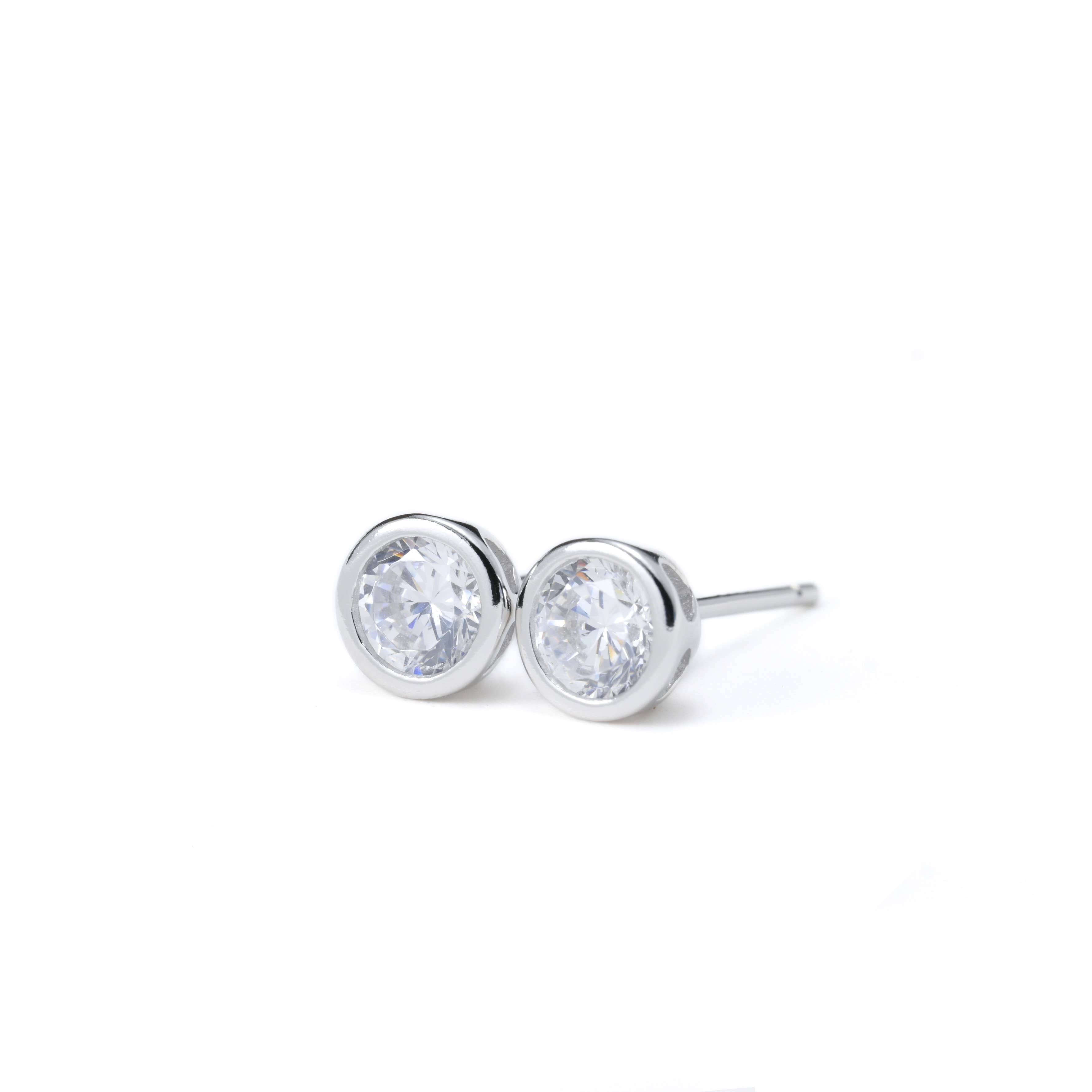 Blueyejewelry - Wholesale Stud/Post Earrings - Silver Bezel Studs - Small Diamond Studs - Round CZ Studs4