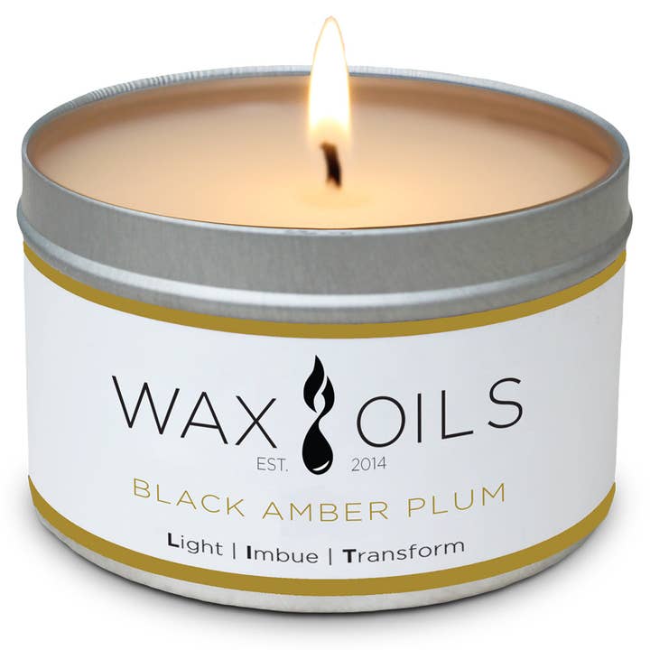 Bougie de soja noire ambrée et prune pour la vente par Wax & Oils