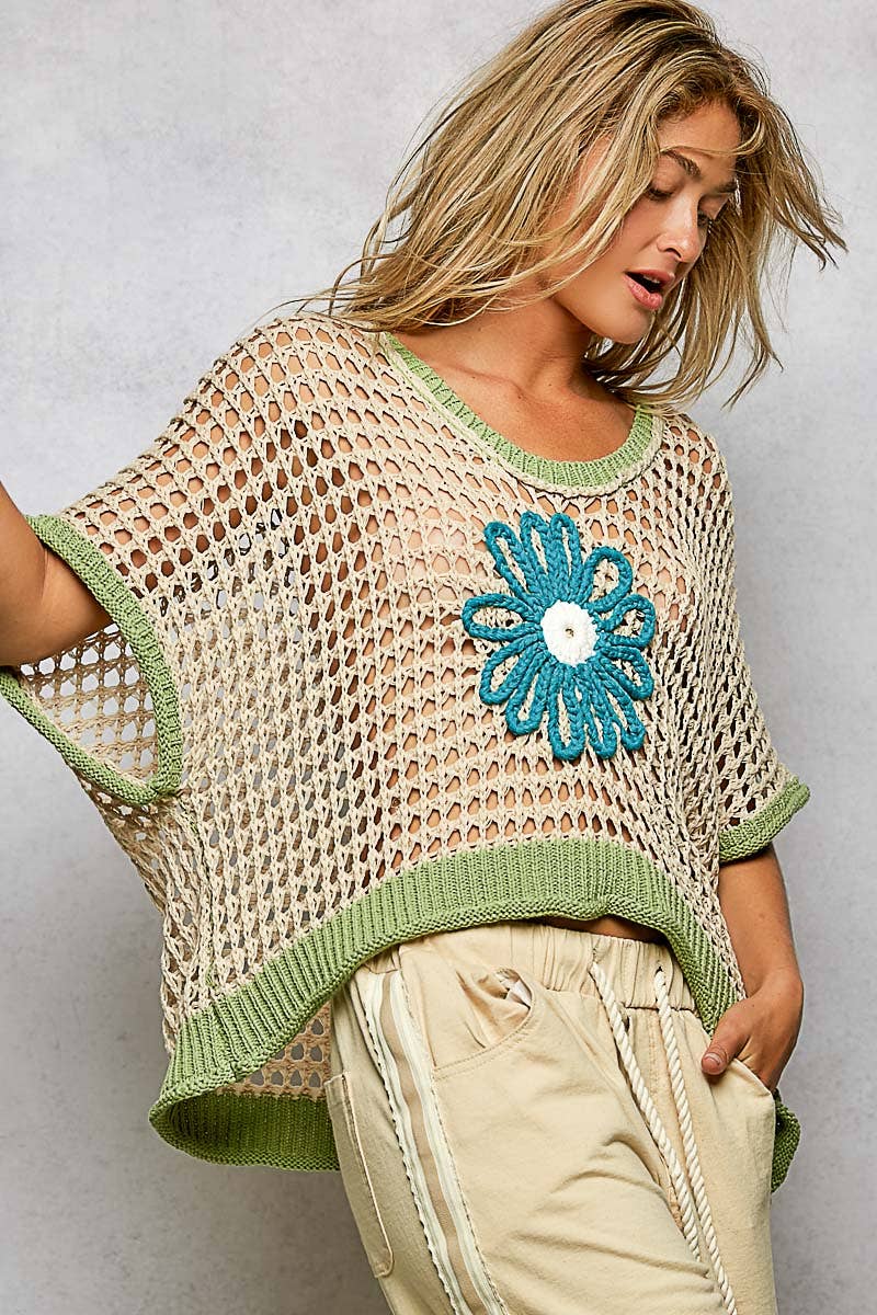 Pol Clothing - Wholesale Knit Top - Women's - Round Neck Sleeveless Floral Thin Sweater Top SALE19