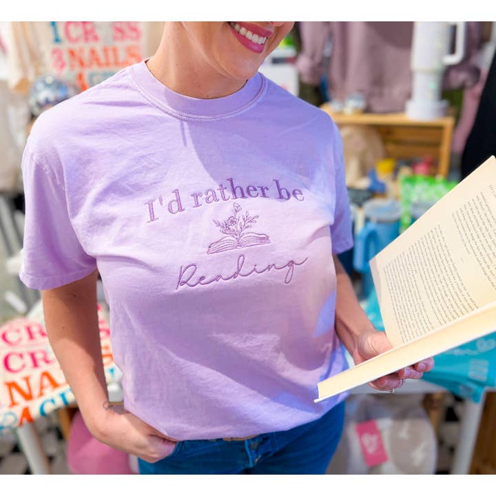 Graphic Tees & Co. - Wholesale T-Shirt - Women's - I'd Rather Be Reading Embroidered Tee | Spring Book Shirt