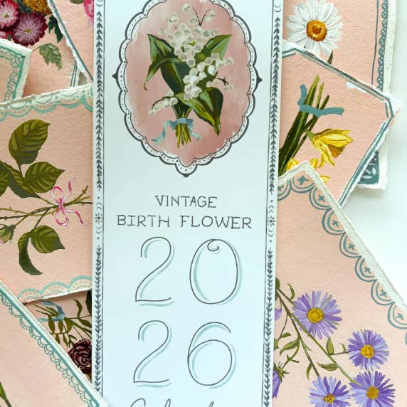 glad you're here co - Wholesale Calendar - 2026 Vintage Birth Flower Calendar • Hand‑Painted Botanical Wall / Desk Calendar • Cottagecore Floral Illustration Gift1
