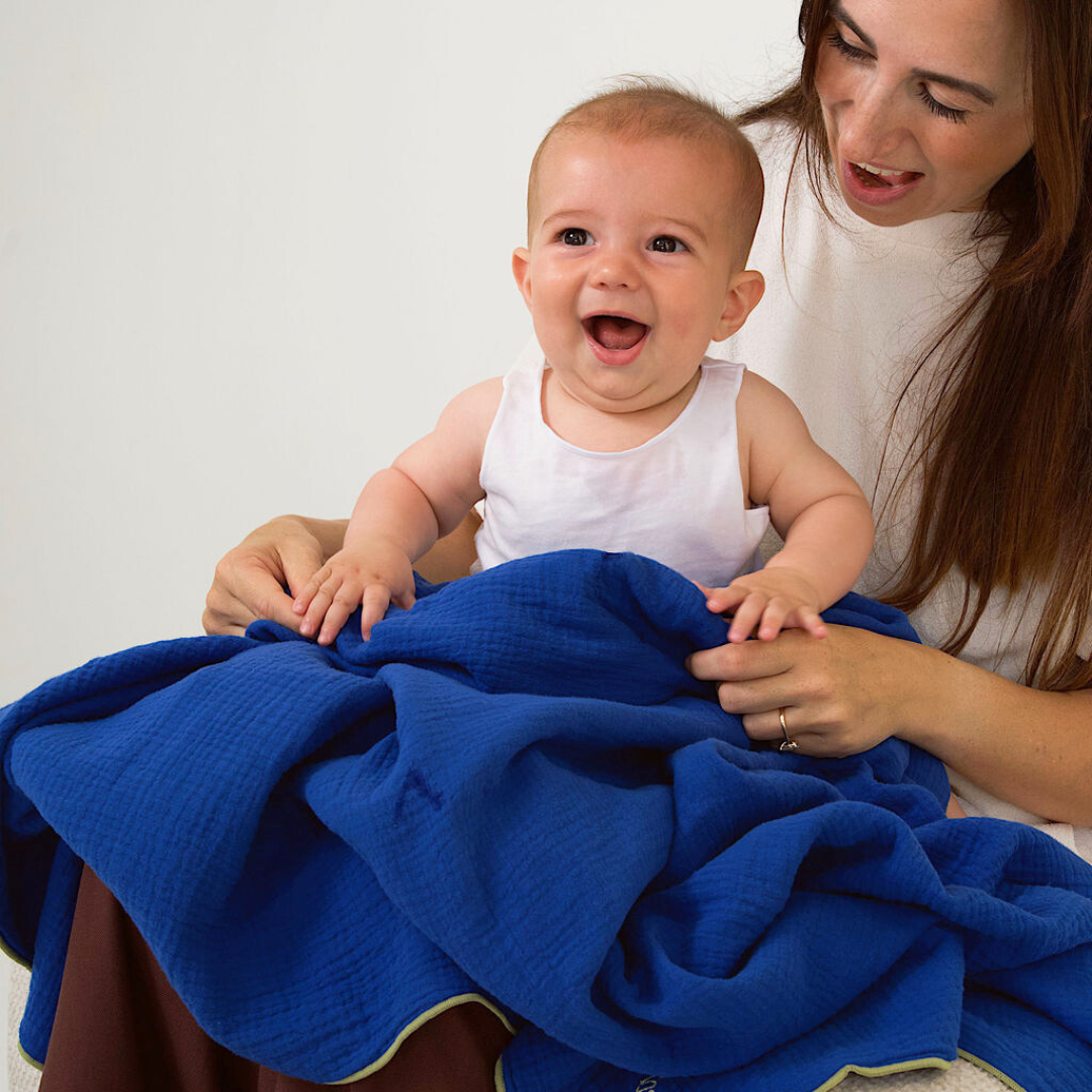 Golden Child - Wholesale Bedding Blanket - Kids & Baby - Retro Ribbed Trim Gauze Cotton Blanket - Electric & Lime1