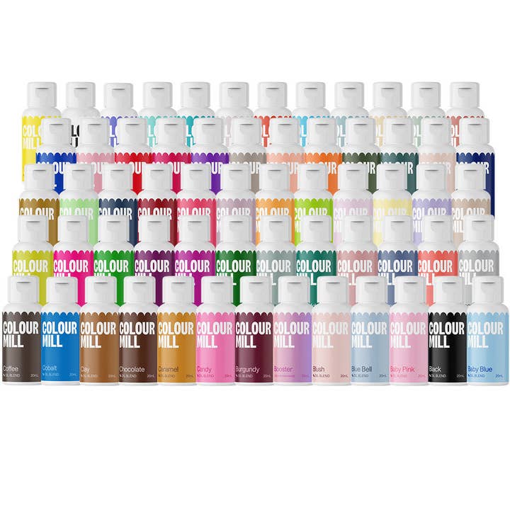 Colour Mill Oil Based Food Coloring Complete Collection, 20 ml - Pack of 60 for wholesale by Cake Supply Imports