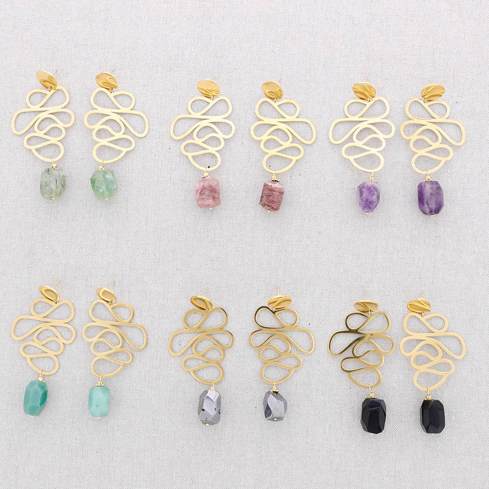 Sonata - Wholesale Snap Jewelry - Filigree Stone Steel Earrings7