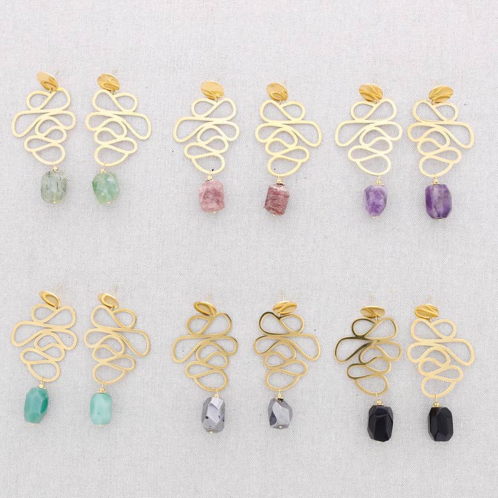 Sonata - Wholesale Snap Jewelry - Filigree Stone Steel Earrings7