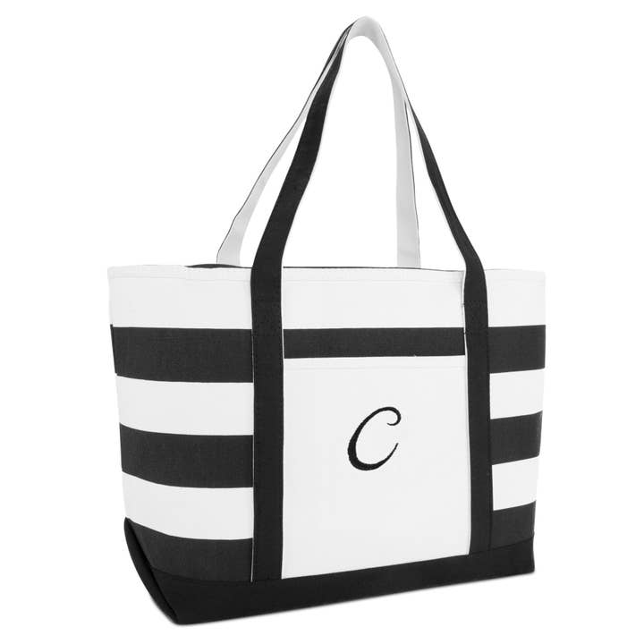 Dalix - Wholesale Tote bag – Women's - DALIX Womens Personalized Striped Tote Bag Black Letter A-Z12