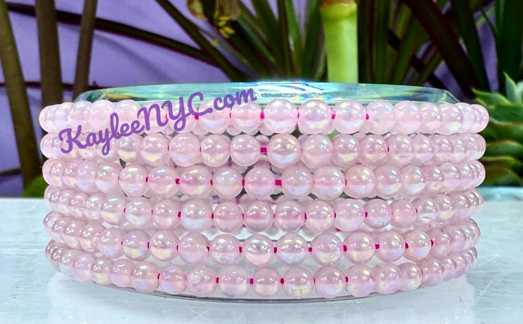 KayleeNYC – wholesale Pärlarmband – Ängel Aura Rosenkvarts 4mm 7,5” Stretcharmband2
