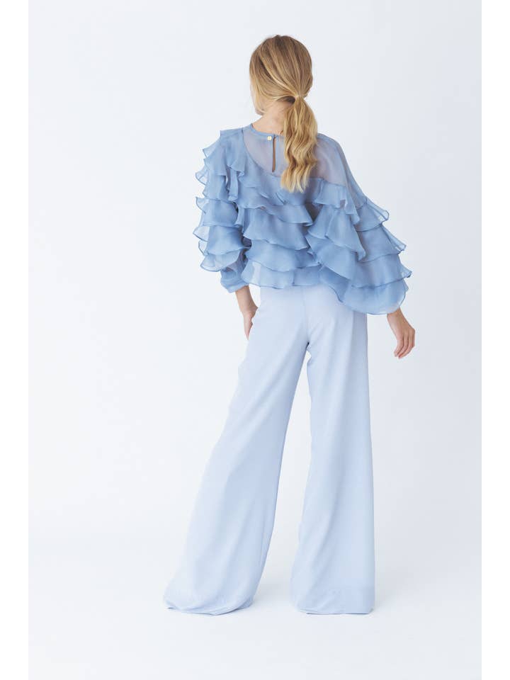 Blauw Volumineuze blauwe blouse met ruches voor groothandel op Faire