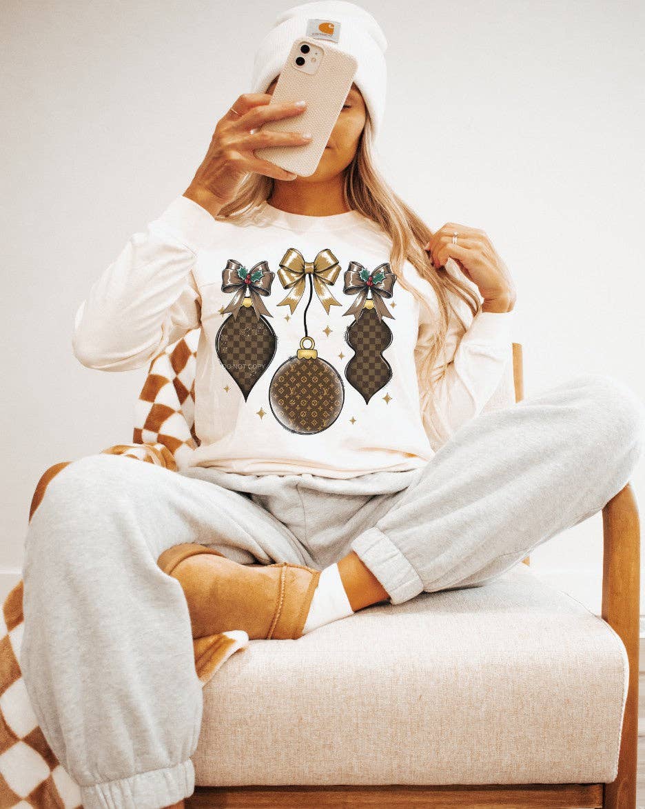 Wills Creek Designs - Wholesale T-Shirt (Graphic) - Women's - Boujee Ornament Christmas Wholesale Long Sleeve Tee1