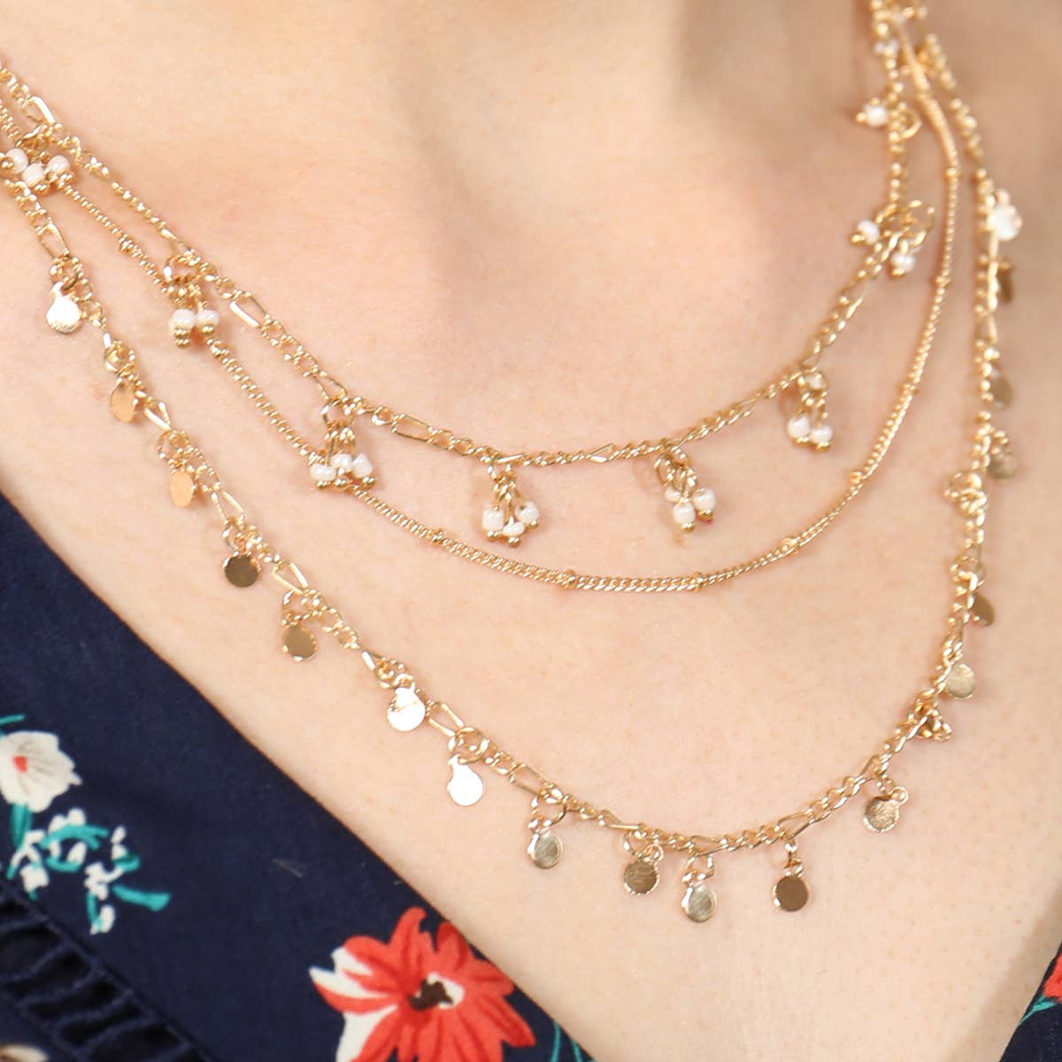 MYS Wholesale Inc - Wholesale Link & Chain Necklace - Three Layered Small Chain Necklace1