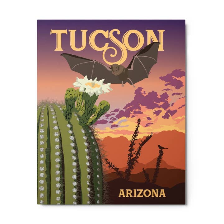 Stampa 8x10 Pipistrello & Saguaro per la vendita all'ingrosso da parte di RetroTrek, DBA Sunny Days Gifts