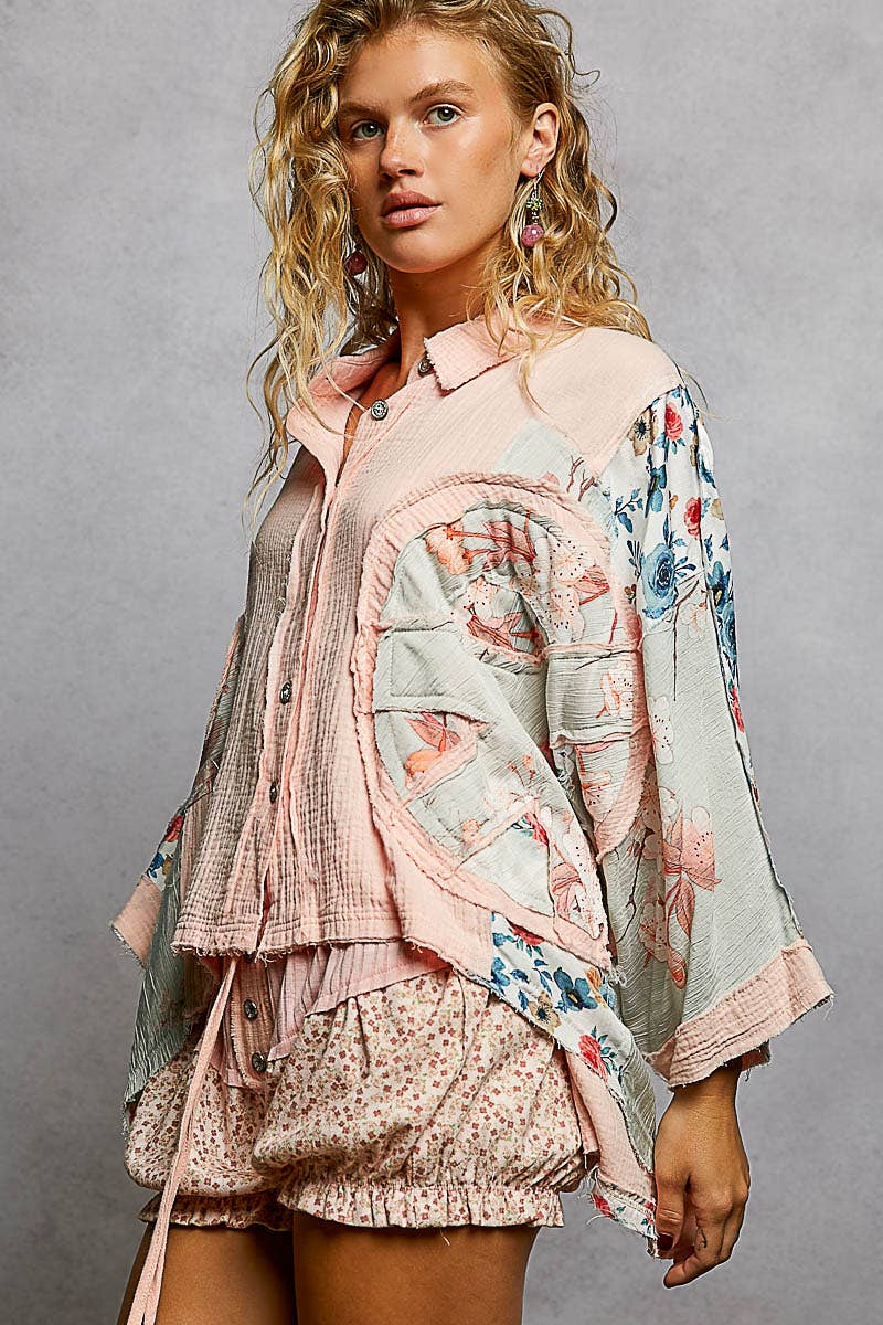 Pol Clothing - Wholesale Button Down Shirt - Women's - 3/4 sleeve roomy fit floral printed shirt top3